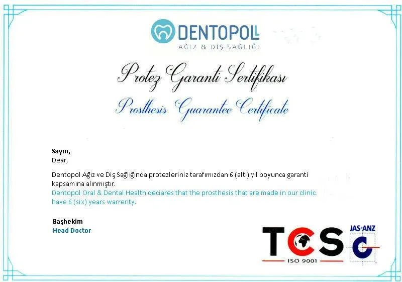 Protez Garanti Sertifikası